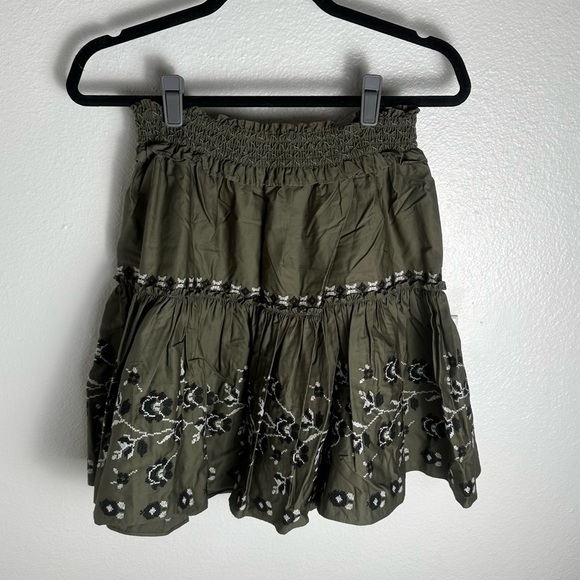 Kate Spade Olive Hue Green Black/White Embroidered Floral Poplin Skirt NWT M - Picture 5 of 15